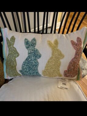 Pier 1 Easter Bunny Sequin Accent Pillow - Pastel Multi 16x20